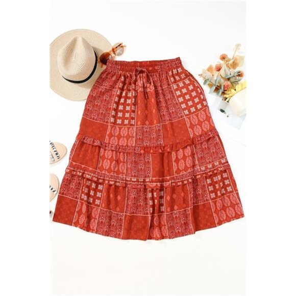 Printed Drawstring Midi Skirt - Picture 2 of 7